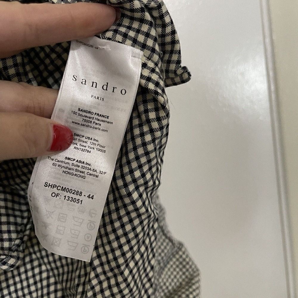 SANDRO Paris black white gingham plaid button down collared shirt medium - Picture 4 of 7